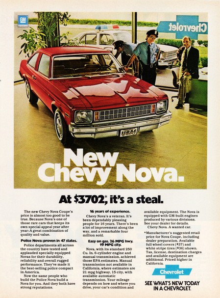 Image of the 1978 Chevrolet Nova Coupe advertisement: New Chevy Nova at $3720; it's a steal